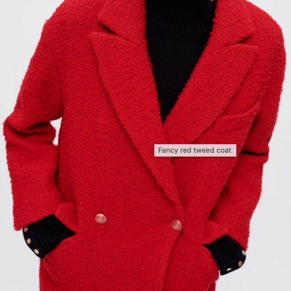 Maje Fancy Red Tweed Coat - Picture 4 of 10